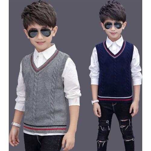 Kids Sweater Vests 2020 Spring/Autumn Fashion Children Knitted Outerwear Coat For Teen Big Boys 6-16 Years Waistcoat TX218