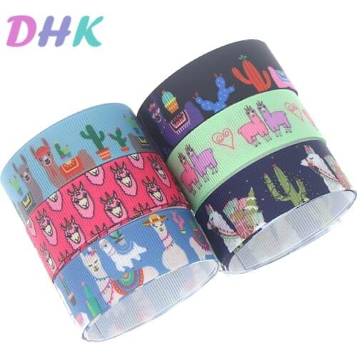 DHK 10yards alpaca sheep cactus Printed Grosgrain Ribbon Accessory Hairbow Headwear Decoration DIY Wholesale OEM B1891