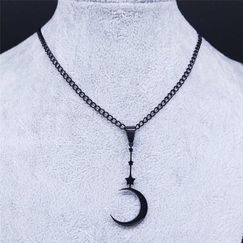 Witchcraft Moon Star Stainless Steel Chocker Necklace Black Color Necklace for Women Jewelry collar acero inoxidable N4441S03