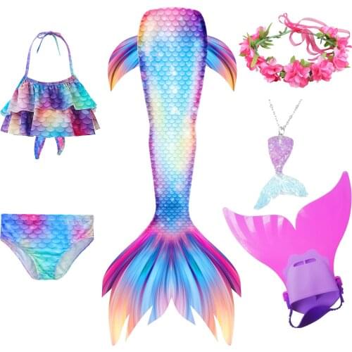 Kids Girls Swimming Mermaid tail Mermaid Costume Cosplay Children Swimsuit Fantasy Beach Bikini can add Monofin Fin Halloween