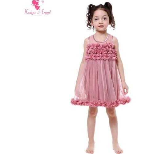 Kaiya Angel 2017 Baby Girls Summer Dress Kids Tulle Party Dress For Girls Children Dust Pink Rose Kid Clothes Princess Dress