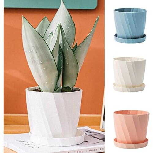 Reusable Plastic Planters Indoor Flower Plant Pots Modern Round Flower Pot With Tray Decorative Gardening Pot Горшок Для Цветов