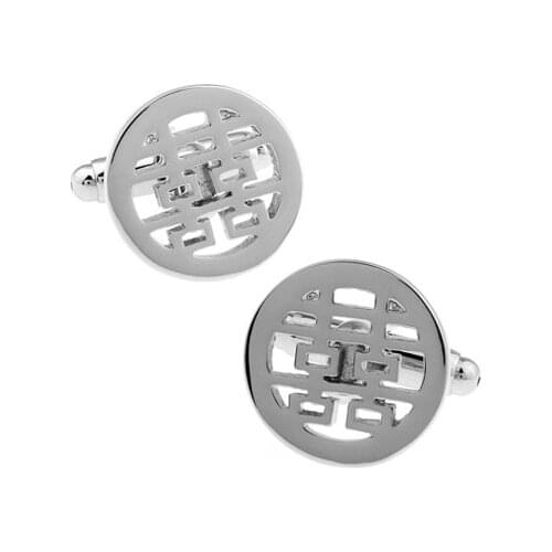 Men Jewellery Double Happiness Cufflinks Wholesale&retail Silver Color Copper Novelty Round Design Best Gift For Men