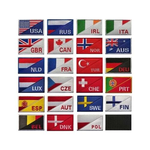 Russia Turkey America Canada Ireland Italy Norway Britain uk gbr France Netherlands deu Australia flag badges embroidery Patches