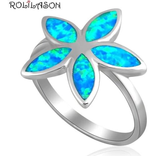 Delicate rings Flower Blue fire Opal silver plated Rings USA sz #6.75 #7.5 #7.75 Best Anniversary gifts OR459