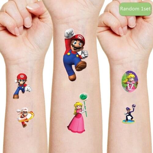 Super Mario Bros Originales Temporary Tattoo Sticker Random 1PCS Action Figure Mario For Kids Cartoon Toys Waterproof Party Gift