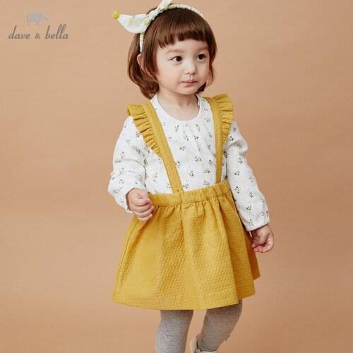 DBS14322 dave bella autumn baby girls fashion floral print strap clothing sets kids cute sets children 2 pcs suit