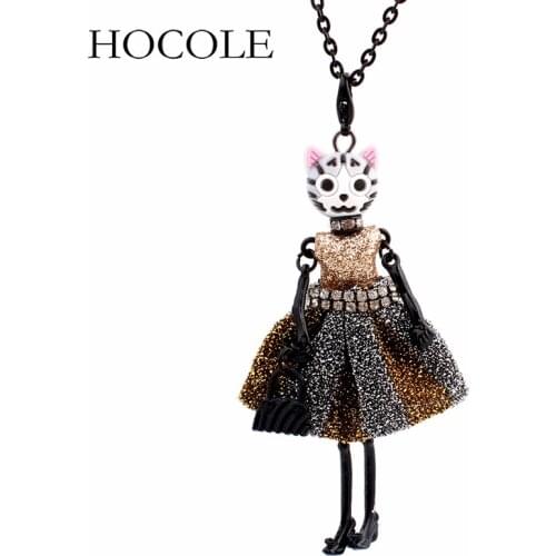 Lovely Cat Face Doll Necklace French Dress Winter Long Sweater Chain Pendant Statement Collares For Women Party Jewelry Bijoux
