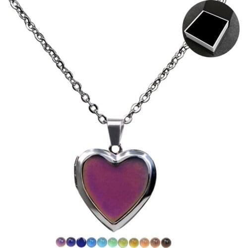UFOORO Fashion Sensitive Mood Color Change Necklace Love Heart Shape Box Emotion Necklace Female Jewelry With Box