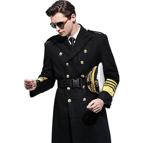 Pilot Uniform Captain Woolen Coat Thickened Plus Cotton Long Aviation Blends Security Concierge Seaman Aeronautica Militare