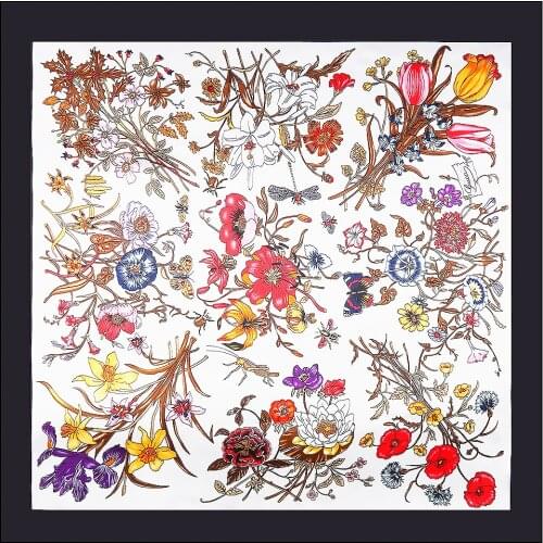 Lily Spring Square Scarf Shawl Fashion Scarves For Women Silk Scarf Female Bandana For Head Hijab Print Scarfs For Ladies stole