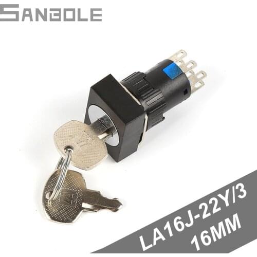 Silver Contact LA16J-22Y/3 Plastic Button Switch 220V/24V 3 position lock control button with key 16MM 2NC 2NO