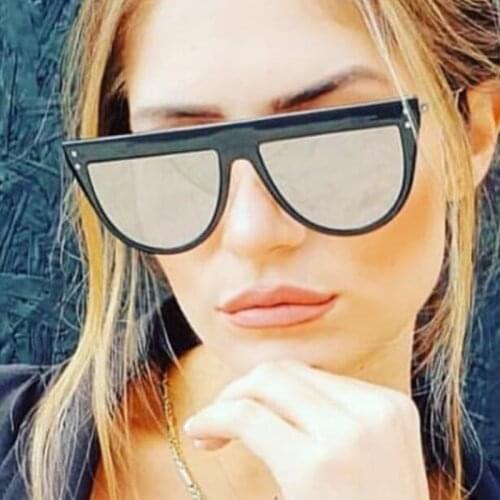 Retro Woman Sunglasses Flat Top Style Silver Mirror Design Half Round Sun Glasses For Men Rivet Celebrity Shades Street Eyewear