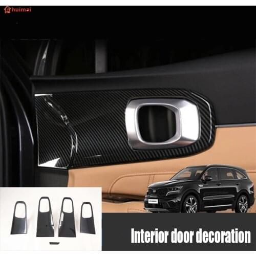 For Kia Sorento MQ4 2021 2022 LHD carbon fiber Car Styling Inner Door Handle Cover Door Bowl Frame Trim Sticker