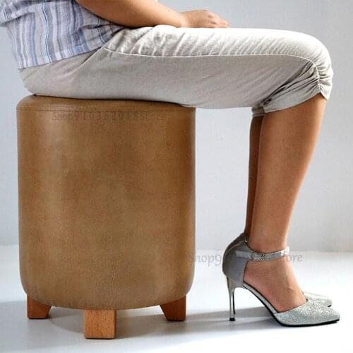 Solid Wood Simple Leather Stool Restaurant Round Stool Fitting Room Stool Dressing Stool Dressing Stool Makeup Stool Manicure St