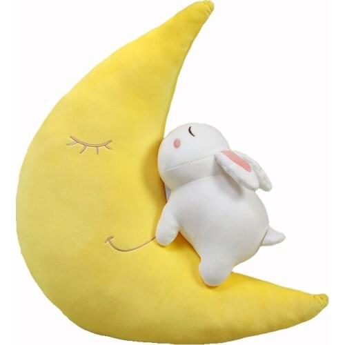 Suer Cute Moon and Rabbit Plush Cushion Lovely Stuffed Plush Soft Rabbits Pillows Kids Toys for Girls Valentines Gift
