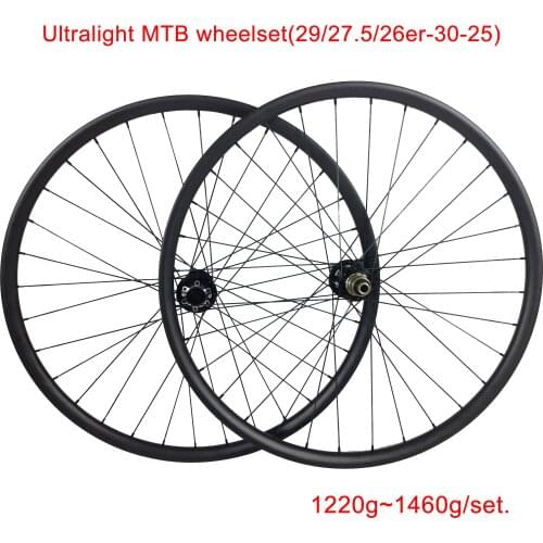Ultralight carbon bicycle wheels MTB 29er/27.5''/26inch 30mm wide 25mm deep tubeless hookless cycling wheelset in stock shipping