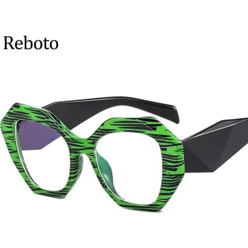 Vintage Pattern Glasses Frame Women Oversized Square Anti Blue Light Transparent Lens Spectacle Frame Prescription Latest Hot