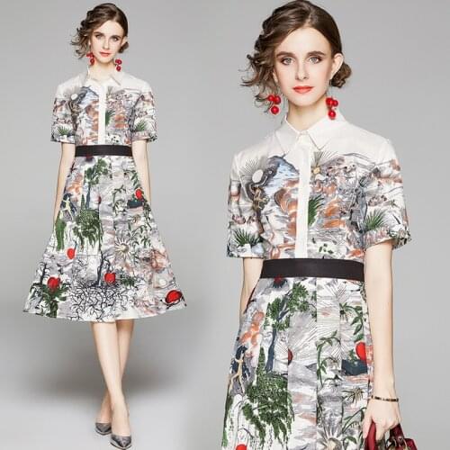 Euro-American England Style New Summer Short Sleeve Mid-Calf Button Shirt Dress Women Elegant Fashion Office Ruched French Dress