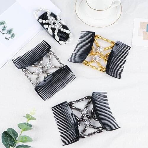 1PC Elastic Flower Hairpin Stretchy Magic Hair Comb Beaded Flower Elegant Double Comb Handmade Hair Disk BoBo DIY Styling Tool