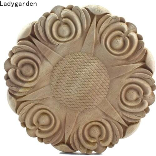 10cm 20cm Floral Woodcarving Decal Onlay Applique Decorative Sculpture for Furniture Cabinets Home Decor