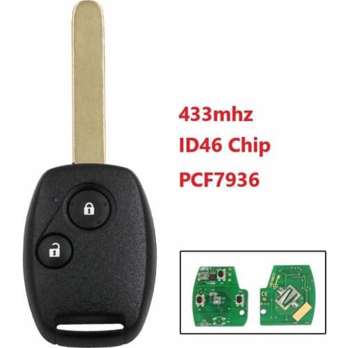 2 Buttons Remote Key Fob 433MHz With ID46/PCF7936 Chip for Honda Civic CRV Jazz HRV keys