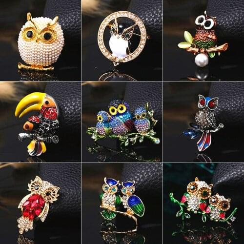 36 Kinds of Fashion Owl animal badge brooch jewelry metal diamond owl bird brooch clothes accessories gifts