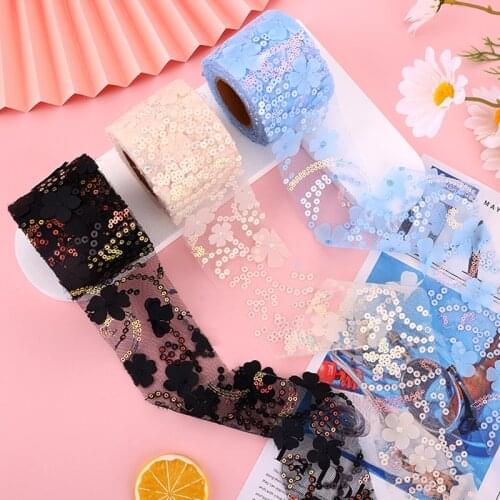 8CM 10Yards 3D Flower Glitter Tulle Roll Crystal Sequin Ribbon Organza DIY Craft Wedding Home Birthday Decoration Bow Material