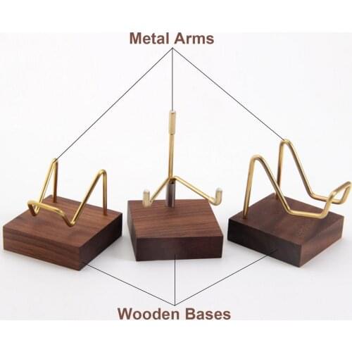 Indoor Storage AccessoriesJewelry Display Stand Copper Crystal Mineral Holder Walnut Wooden Base Showing Shelf Jewelry Rack