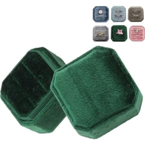 Velvet Double Ring Box Octagon Wedding Ceremony Ring Box with Detachable Lid T84A