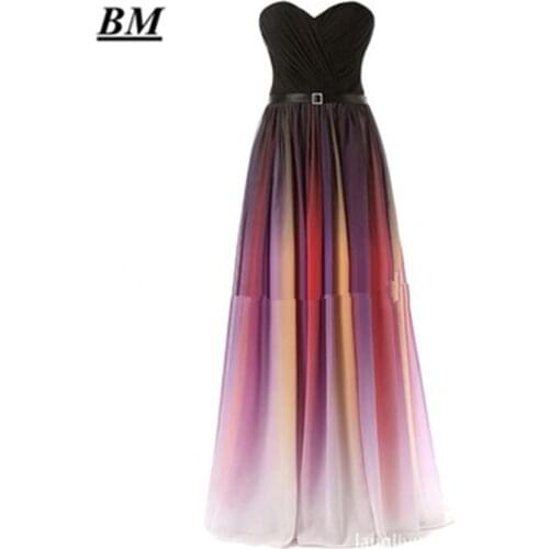 2021 Sexy Sweetheart Gradient Chiffon Prom Dresses Beaded Long Ombre Formal Evening Dress Party Gown Vestidos De Gala BM07