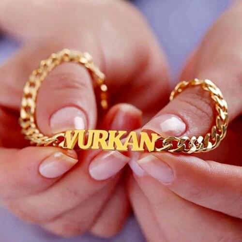 Customized Name Stainless Steel Bracelet Personalized Letter Nameplate Pendant Bracelet Women Men Couple Party Jewelry DIY Gift