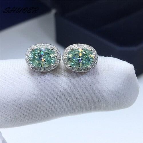 Classic Pass Diamond Tester Green Egg Moissanite Stud Earrings 925 Sterling Silver Oval Stone Earrings for Women Party Jewelry