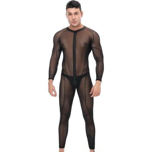 Long Sleeve Mesh Transparent Bodysuit Tight Jumpsuit See Through Bodystocking Sexy Hot Erotic Lingerie Catsuit Babydoll Clubwear