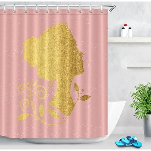 LB 72'' 12 Hooks Waterproof Polyester Gold Girl Print Pink Shower Curtains Set Bathroom Curtain Fabric for Bathtub Home Decor