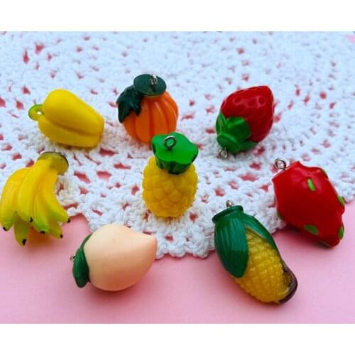 4pcs Hot Resin 3D Fruit Pineapple Charm Peach Pendant for Keychain, Earring, Scrapbooking, DIY Making, Necklace