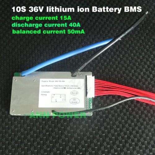 E-bike 36V lithium ion battery BMS 3.7V cell 10S 36V/37V 40A BMS with balance function Different charge and discharge port