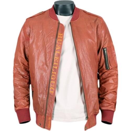 Mens Sheepskin Jacket Autumn and Winter Slim Motorcycle Leather Jacket With Pockets Sheepskin Coat
