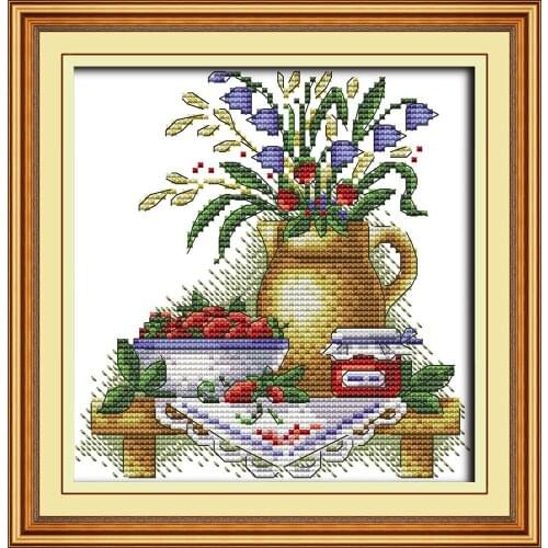 Table vase series six Embroidery Needlework Kit Beginner Cross Stitch Kits Printed Canvas DMC Counted printed Cross-stitch set