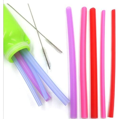 4X Silicone Straw Set Reusable Straw Drinking Straw With 1X Brush Portable For Mugs Love-shaped Decorative Straw