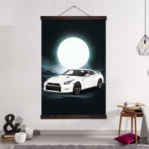Wall Art Canvas Painting Posters and Prints Picture on the Wall Home Decoration Modern Canvas Art Night Moon Glow White Car