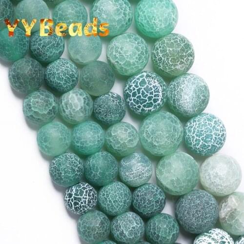 Natural Matte Green Frost Cracked Agates Beads Olive Green Dragon Vein Agates Loose Beads For Jewelry Making DIY Bracelet 4-12mm