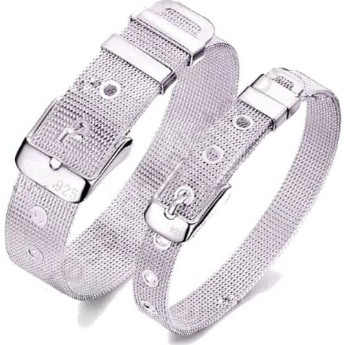 New Arrival Solid 925 Sterling Silver Different Belt Design Bracelet Bangle 2 Sizes For Women Men Jewelry Present