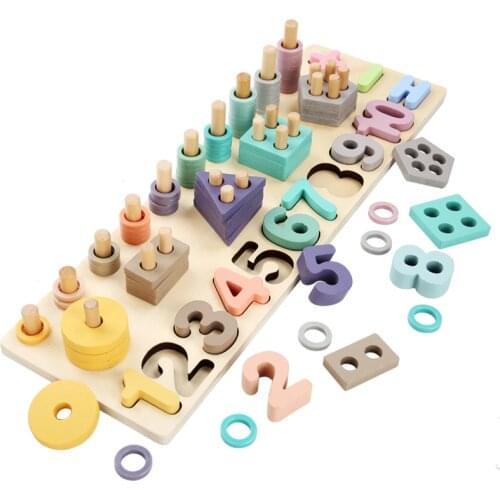Montessori Educational Wooden Toys Children Busy Board Math Fishing Kids Wooden Preschool Montessori Toy Counting Geometry 2Y