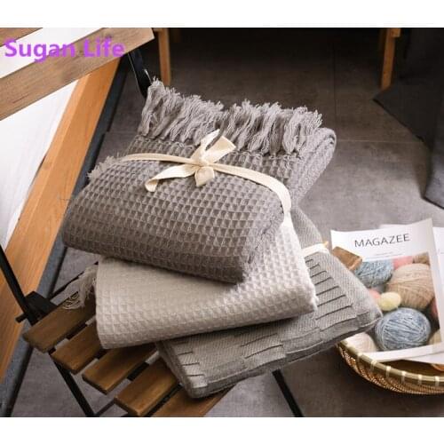 Nordic style Solid color Blanket Knitting wool blanket embossed waffle blanket Shawl Portable Warm Sofa Bed Fleece Knitted Solid