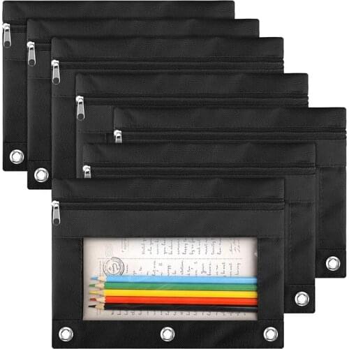 Pencil Pouch 3 Ring Binder,Zippered Binder Fabric Pencil Pouch with Clear Window for School Classroom Organizers
