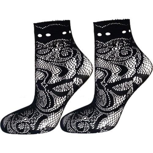 Casual Women Socks Summer Fashion Hollow Out Fishnet Socks Flowers Striped Elastic Transparent Ankle Lace Sock Lolita Dress Wear