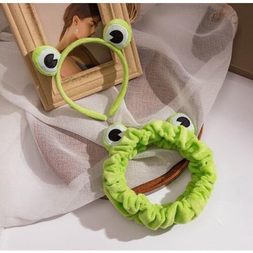 Green Frog Makeup Headband 2021 Funny Wide-brimmed Elastic Hairbands Cute Girls Hair Bands Women Hair Accessories Girls Hairband