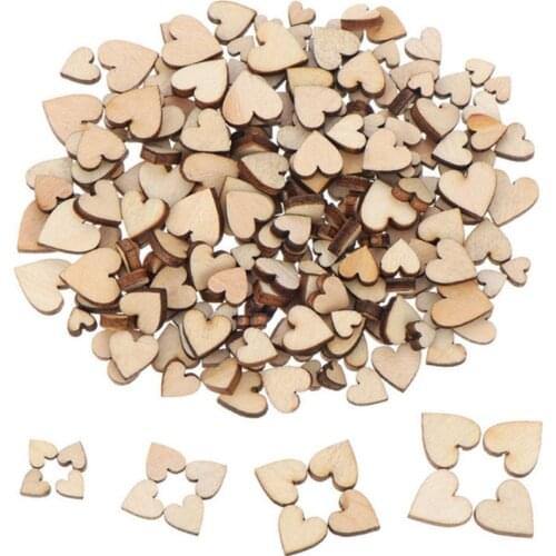 100PCS Cute 4 Sizes 6/8/10/12mm Mixed Love Heart Shape Wedding Table Scatter Decor Rustic Wooden Wedding Decoration Buttons