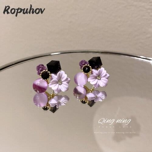 Ropuhov 2021 New Jewelry Fashion for Woman Korean Gift Acrylic Bead Flower Cute Fairy Black Purple Wholesale